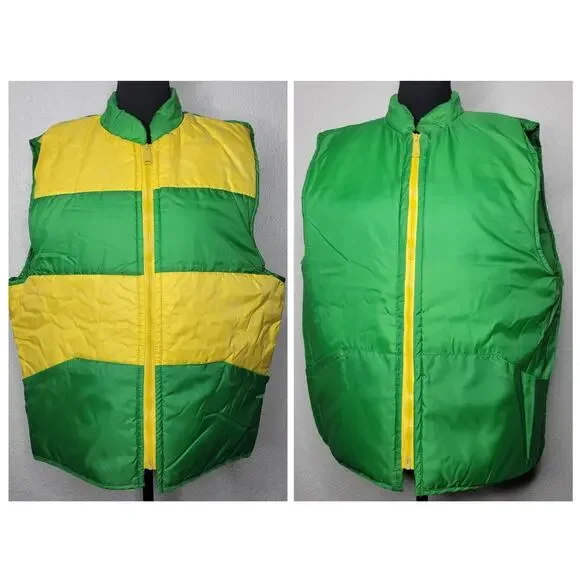 Vintage Unbranded Reversible Retro Striped Unisex Nylon Puffer Vest Pockets✨️L - Picture 1 of 16
